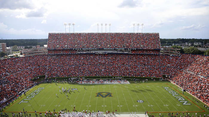 The Lovely Jordan-Hare Stadium is bathed in sunlight and glory! (Photo courtesy of Sports Illustrated)